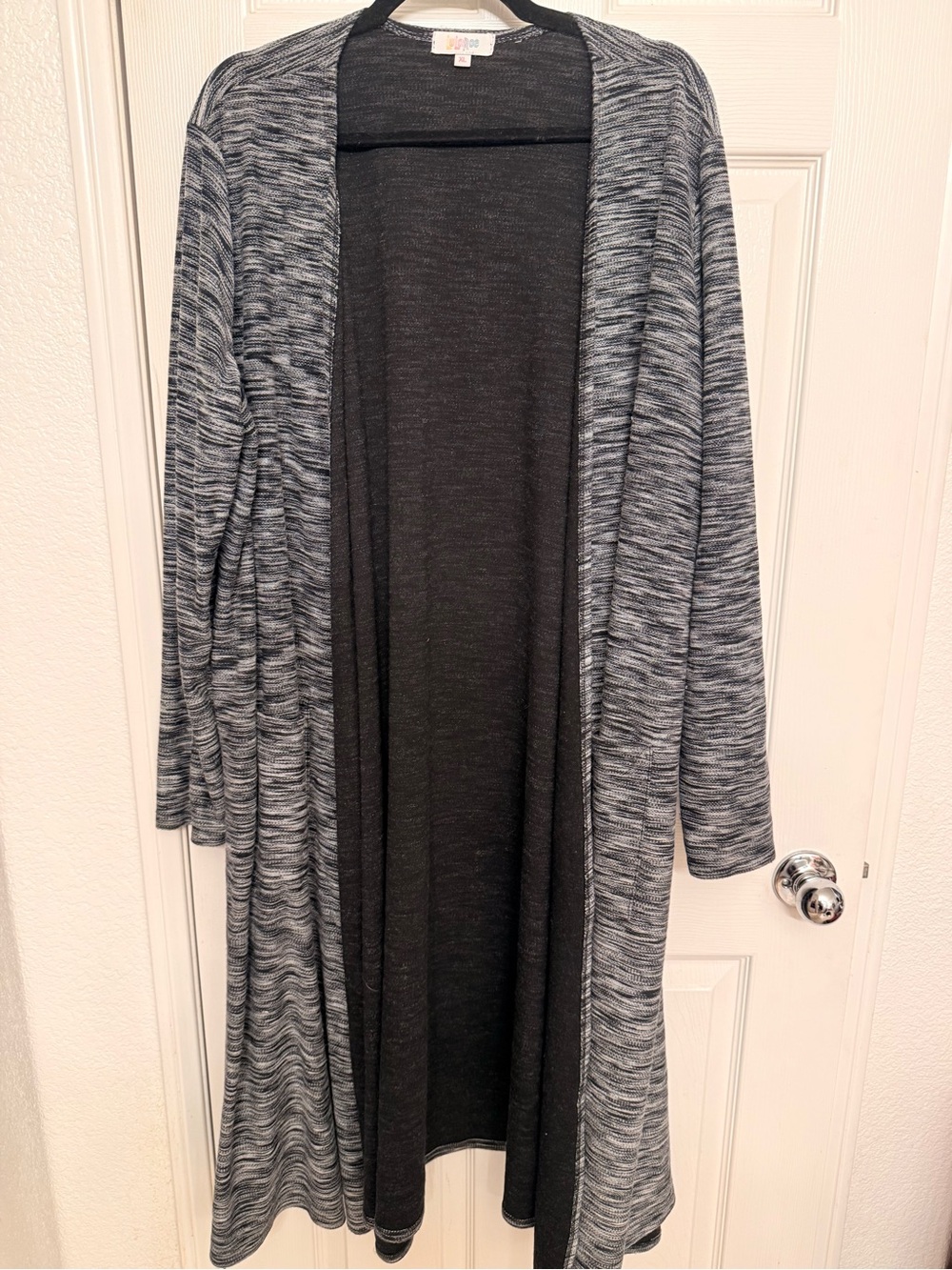 LuLaRoe Open-Front Lightweight Duster Cardigan in Heathered Gray & Black